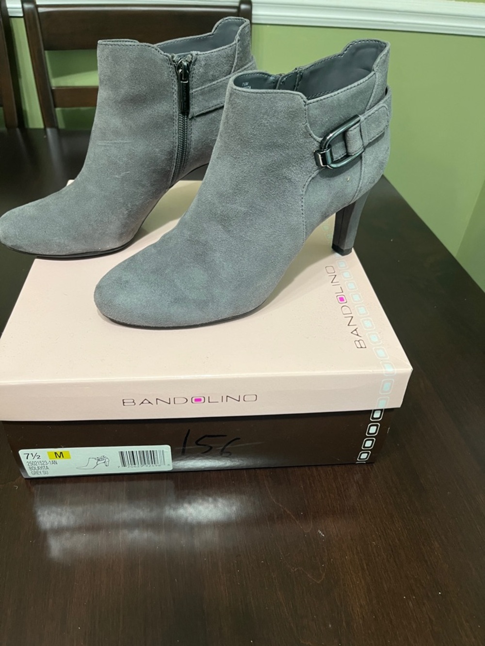 Bandolino Gray Suede Ankle Booties with Side Buckle